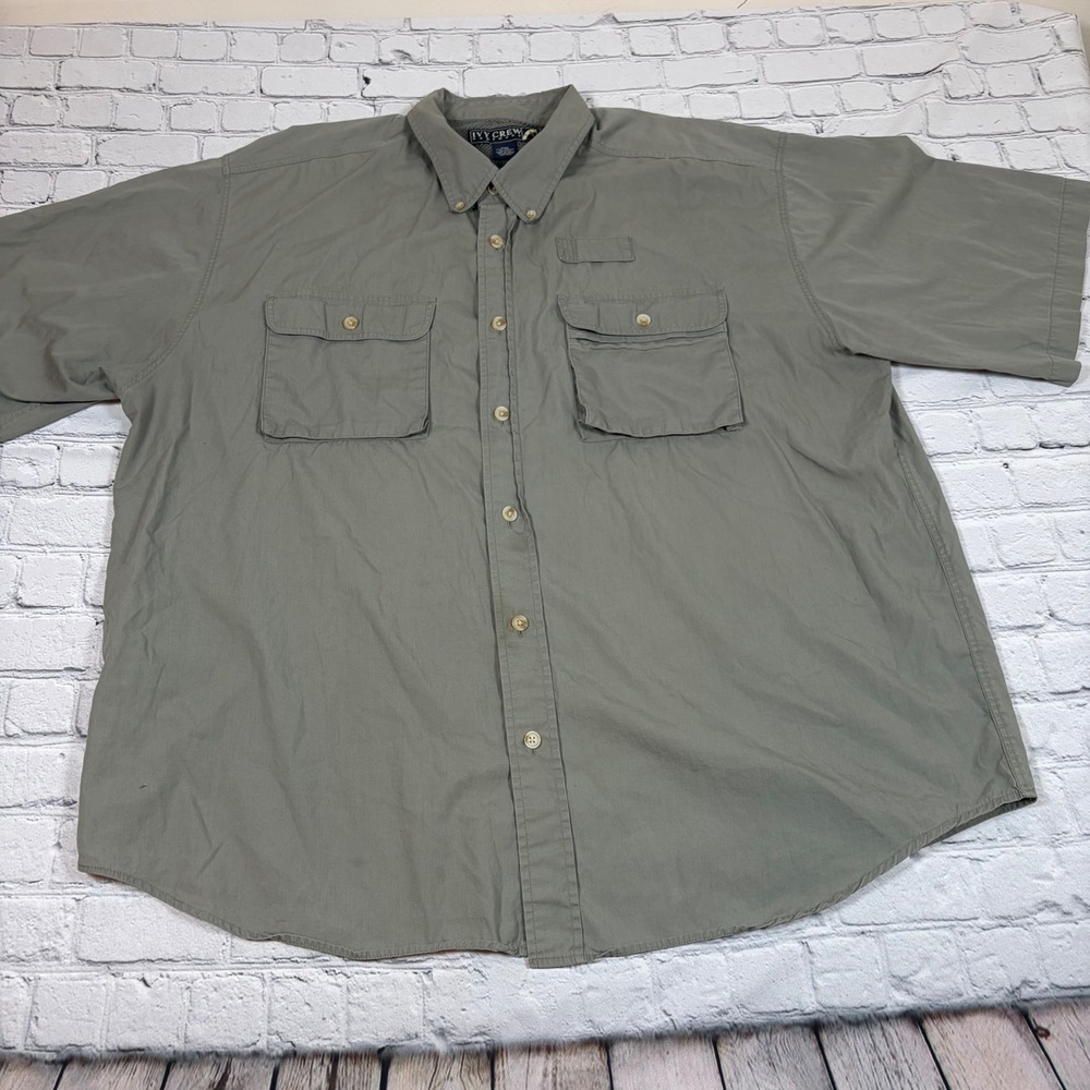 Ivy Crew Explorer Mens XXL Green Cotton Short Sleeve Fishing Utility Shirt 0439
